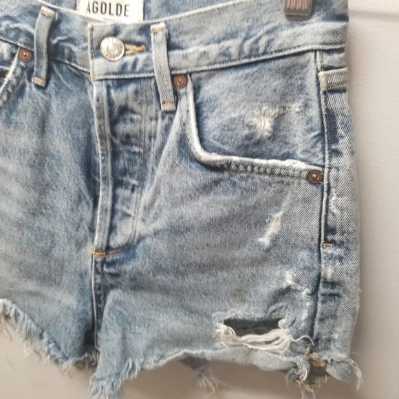 𝅺agolde High  Rise Button Fly Distressed Jean Shorts 23 - Picture 5 of 10